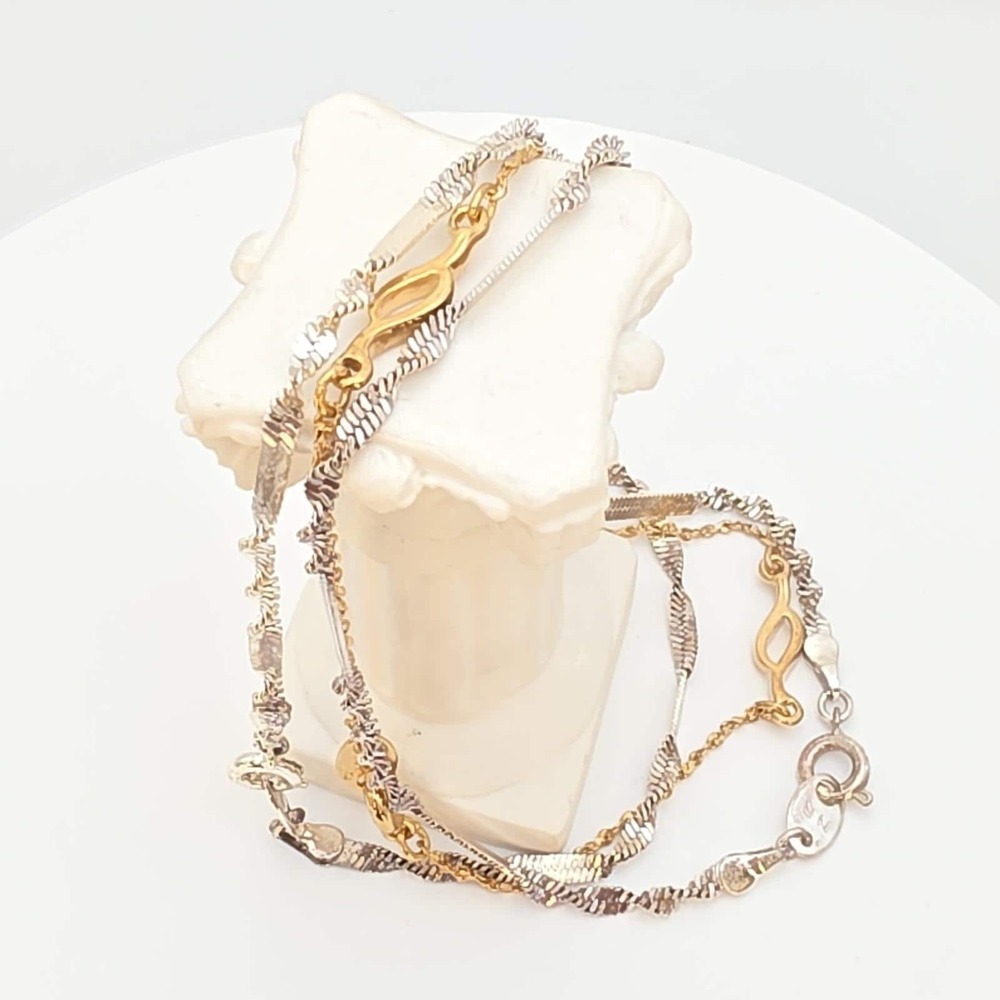 New! 1980s Retired NINA RICCI 3 Chain Anklets Gold & Silver Plate Chains 10"